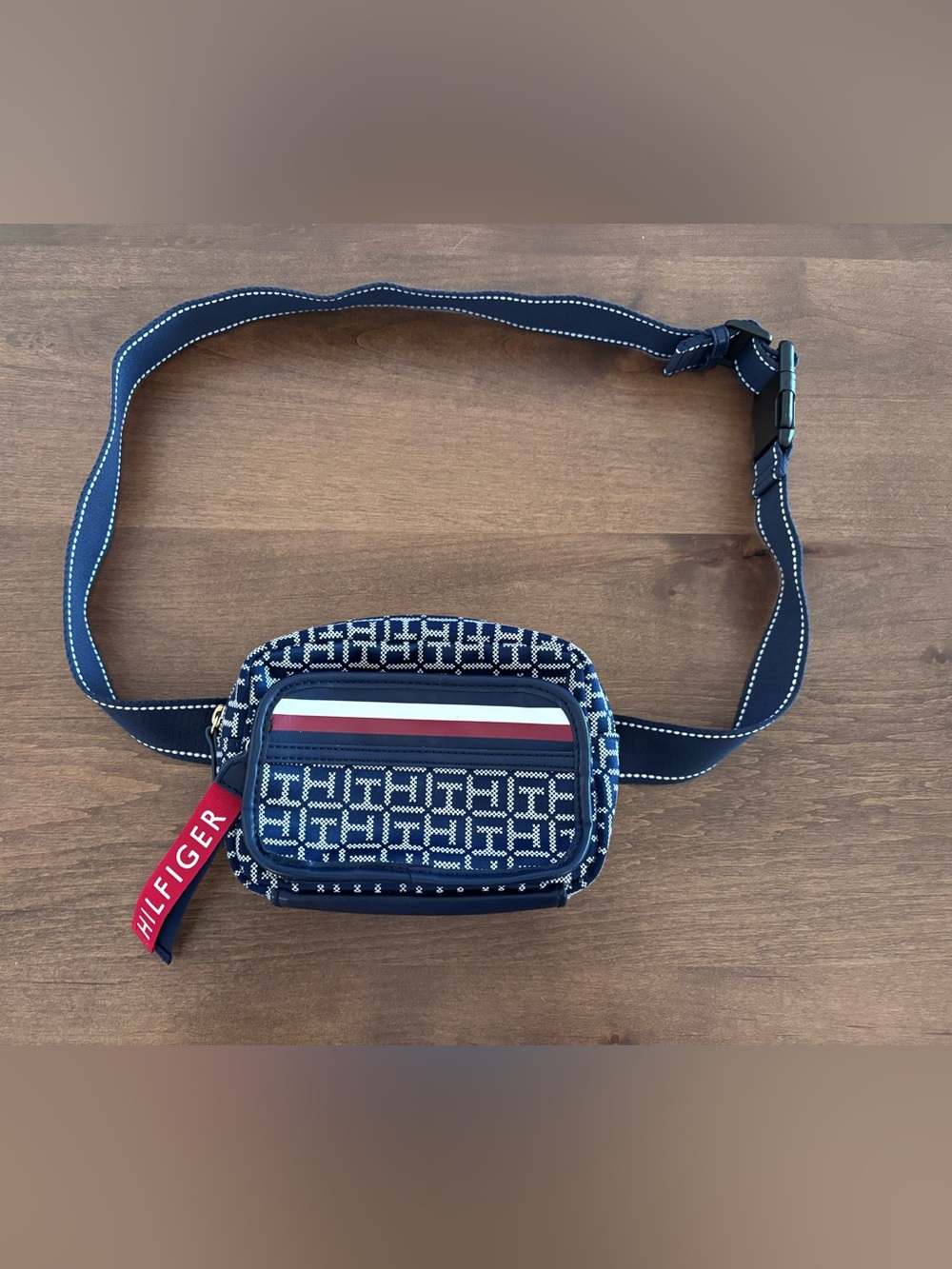 Tommy Hilfiger Navy Logo Fanny Pack with Classic Red and White TH Stripe